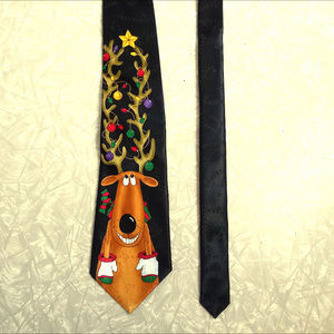 🆕🎄Reindeer & Candy Canes Black Tie